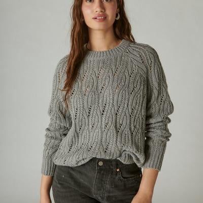 Lucky Brand Womens Shine Cable Knit Crewn Medium Heather Grey XL