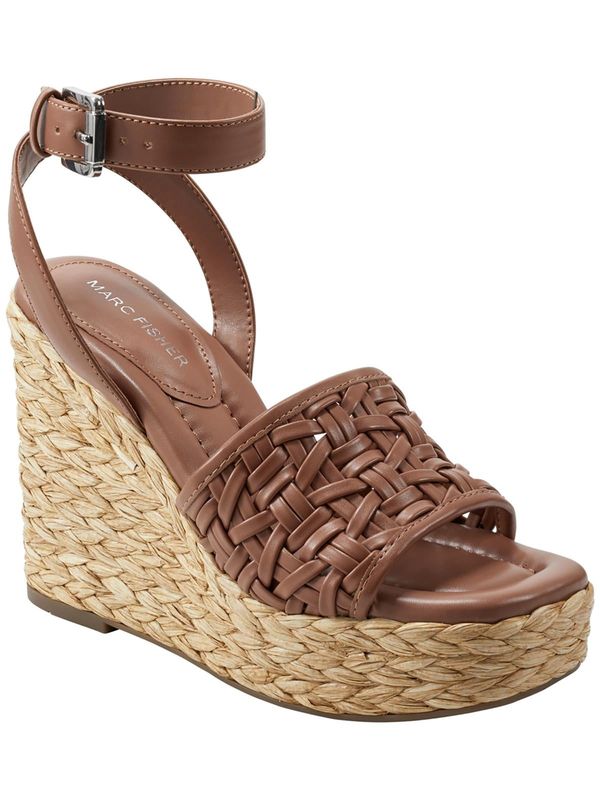Marc Fisher Womens GODINA Faux Leather Ankle Strap Wedge Sandals