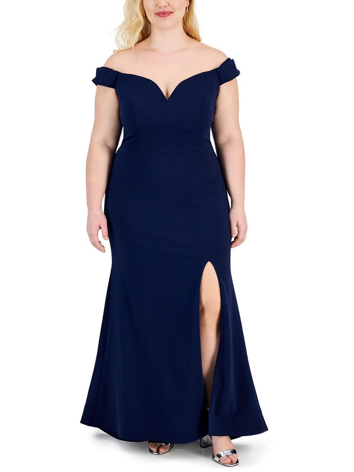 B Darlin Juniors&#39; Off-the-Shoulder Lace-up Gown,  - Navy