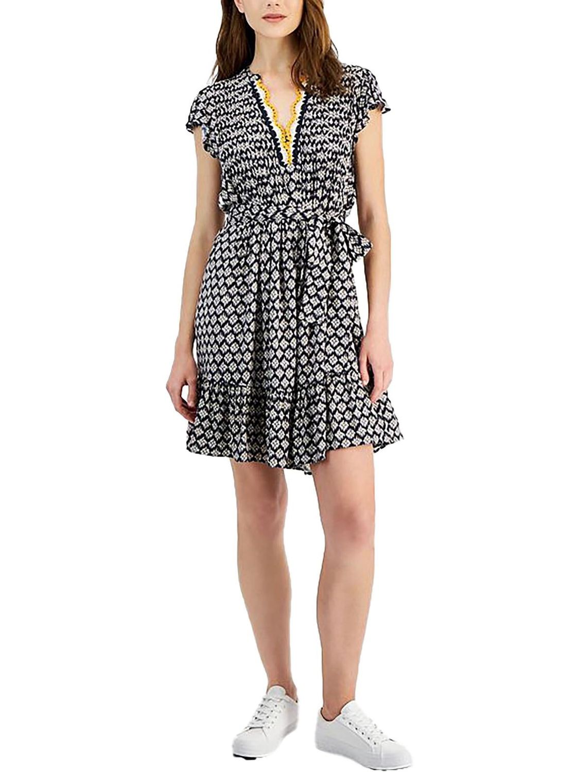 Nautica Jeans Co. Womens V-Neck Crochet Shift Dress