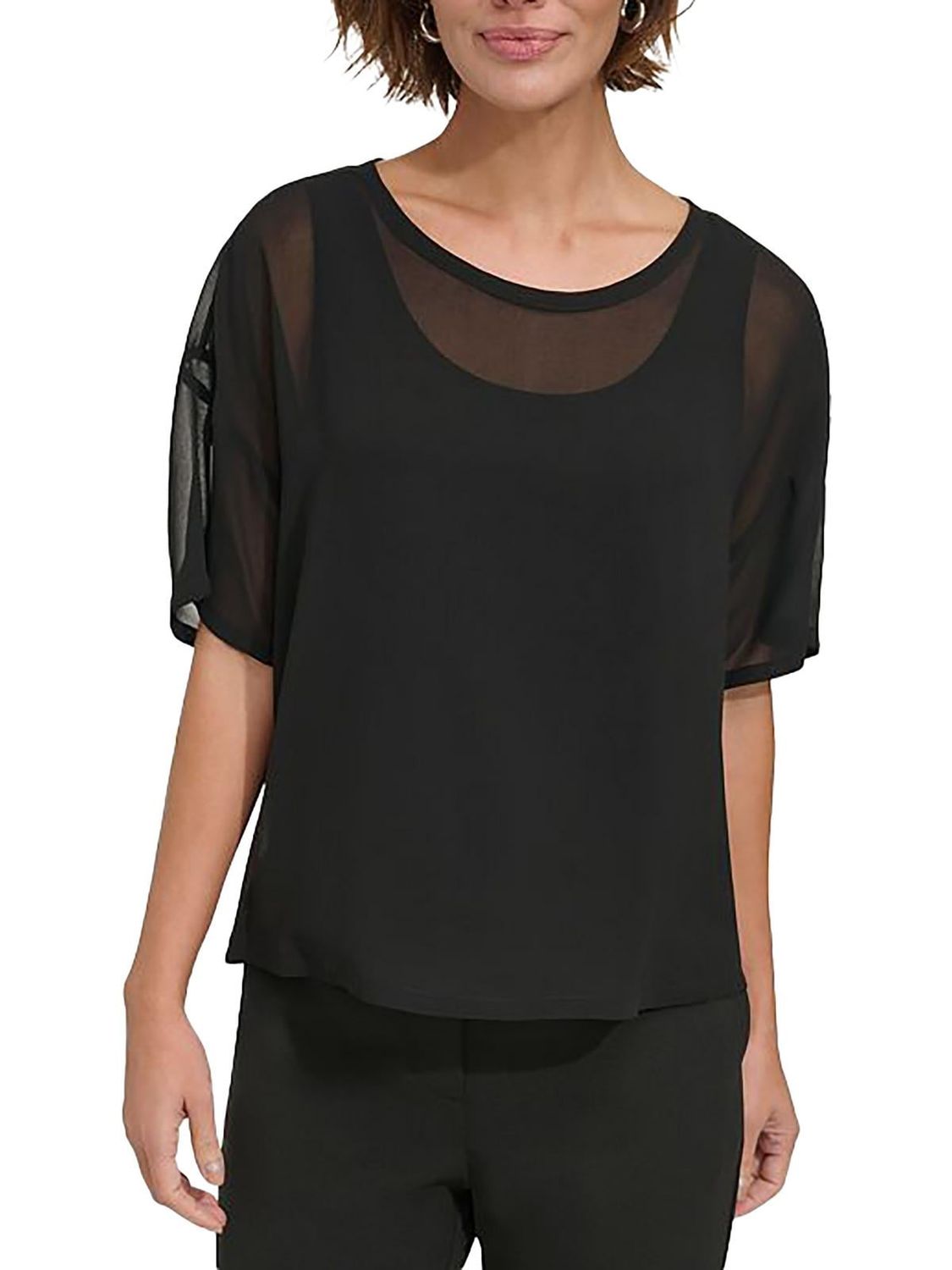 Dkny Women&#39;s Chiffon Short-Sleeve Top - Black