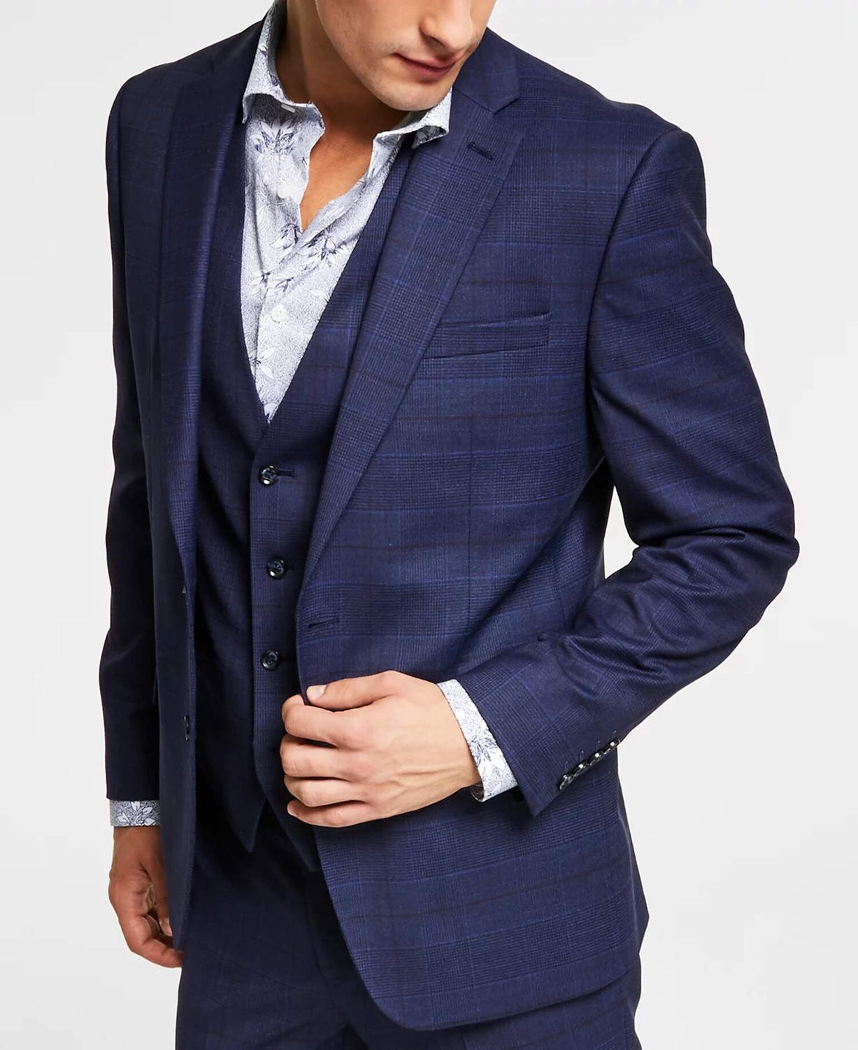 Bar Iii Men&#39;s Slim-Fit Wool Suit Jacket, - Navy Plaid