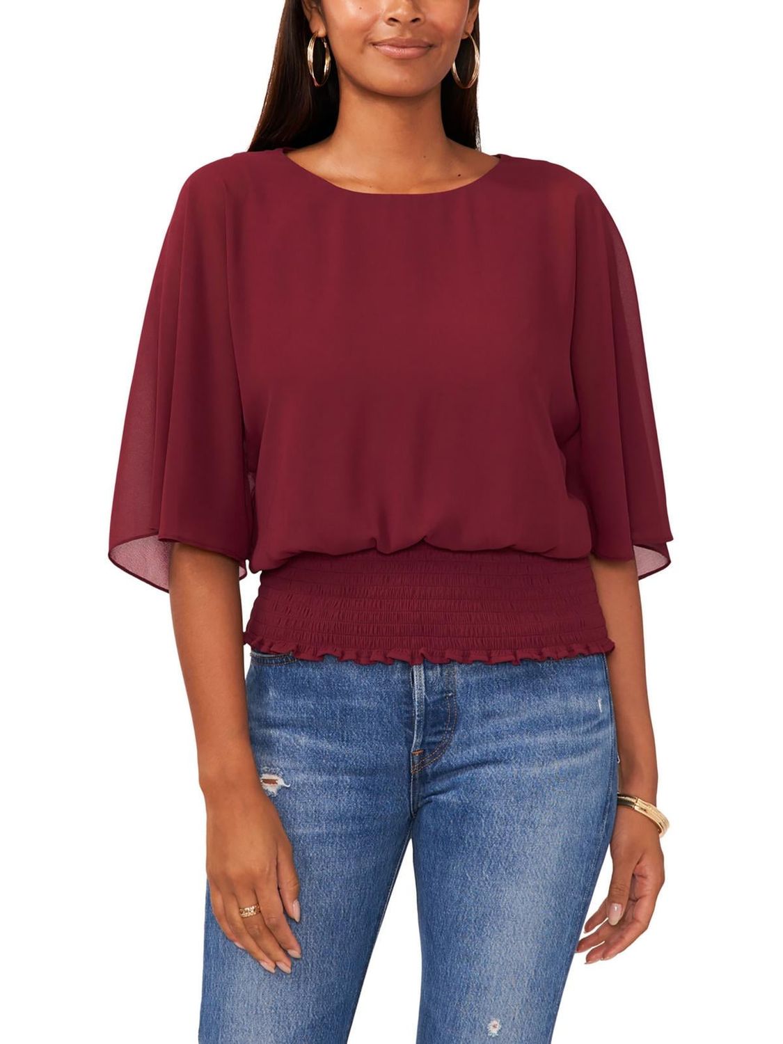 Sam and Jess Womens Smocked Sheer Blouse.