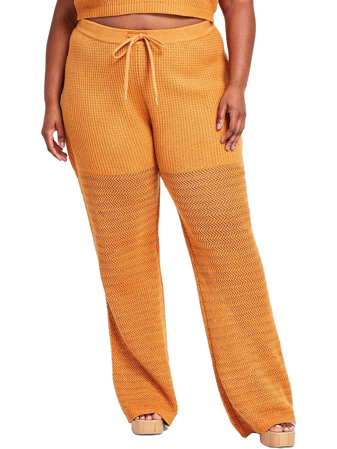 Nina Parker Womens Plus Open Stitch High Rise Flared Pants