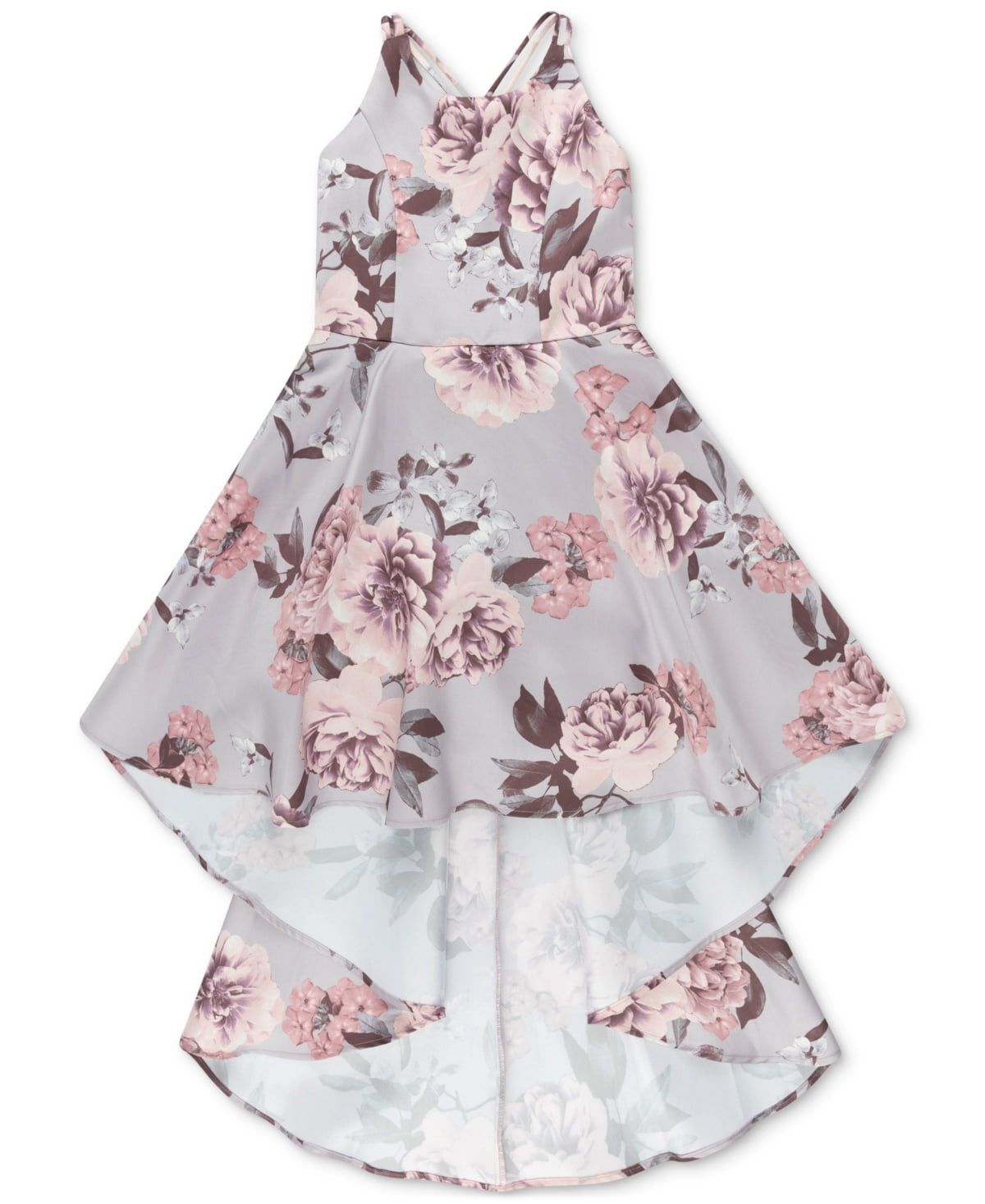 Speechless Big Girls Sleeveless Woven Floral Mikado High-Low Dress - Mauve /