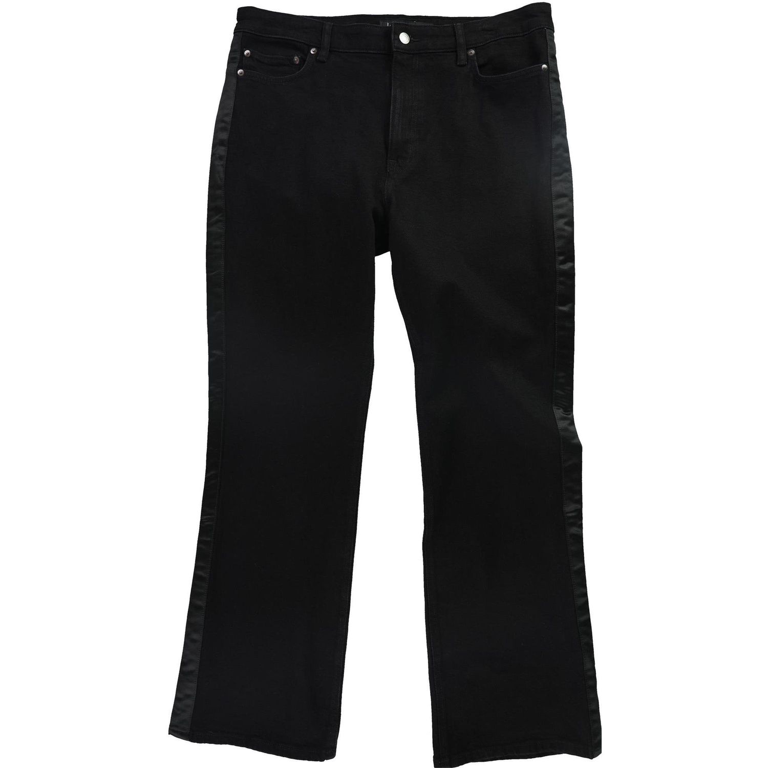 Ralph Lauren Womens Satin Stripe High Rise Boot Cut Jeans, Black, 16