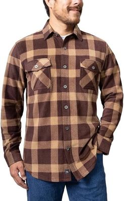 Freedom Foundry Mens Lightweight Plush Plaid Fleece Shirt (US, Alpha, Medium, Regular, Regular, Brown)