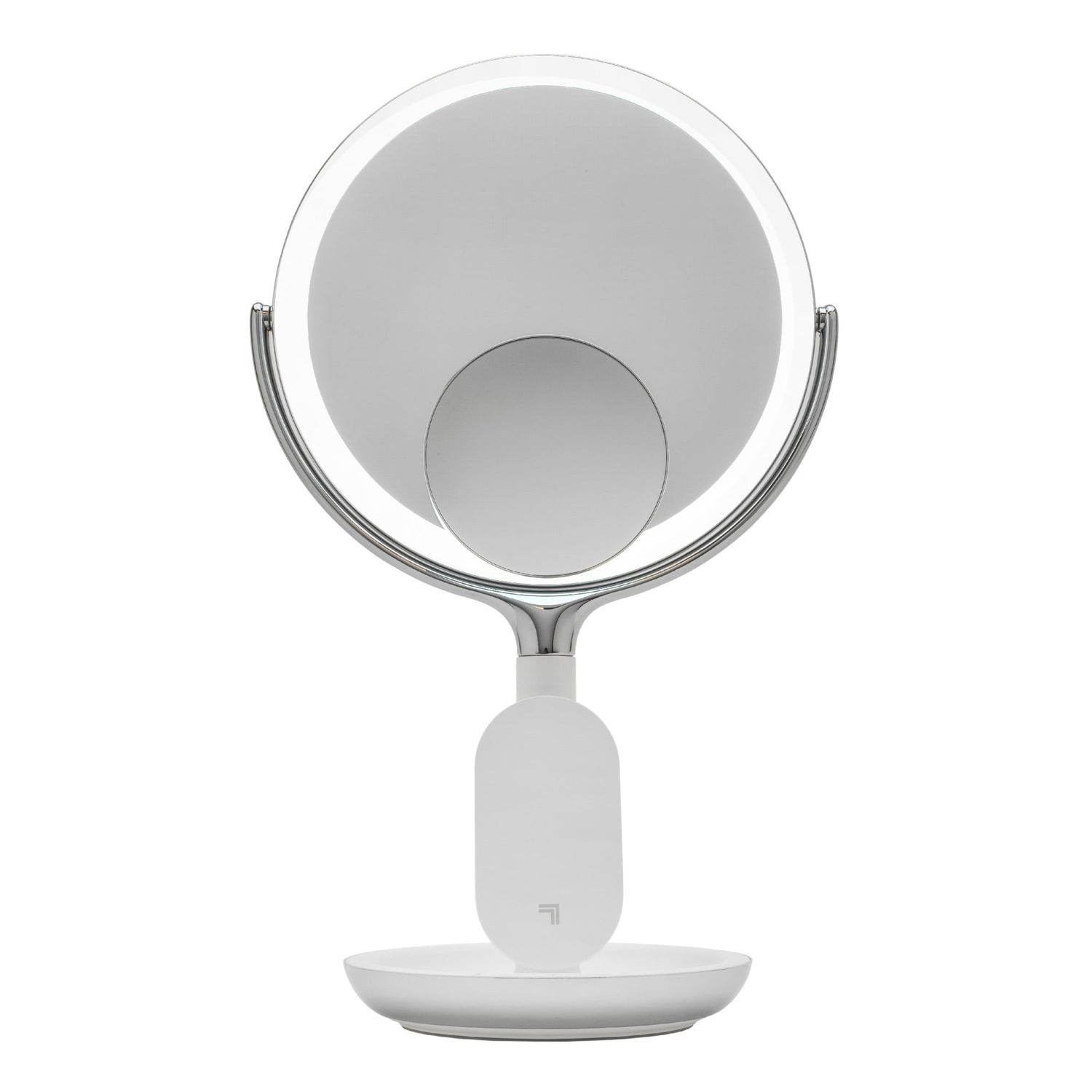 8 in. X 8 in. Round Table Top Bathroom LED Mirror with Wireless Charger