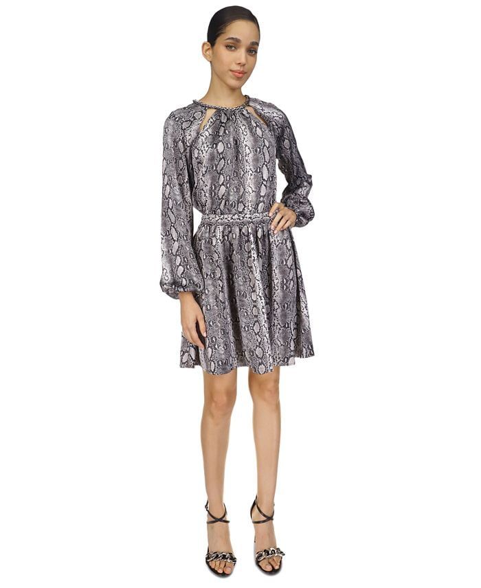 Michael Kors Women’s Snakeskin-Print Chain-Neck Dress, Regular &amp; Petite – Black, X-Large