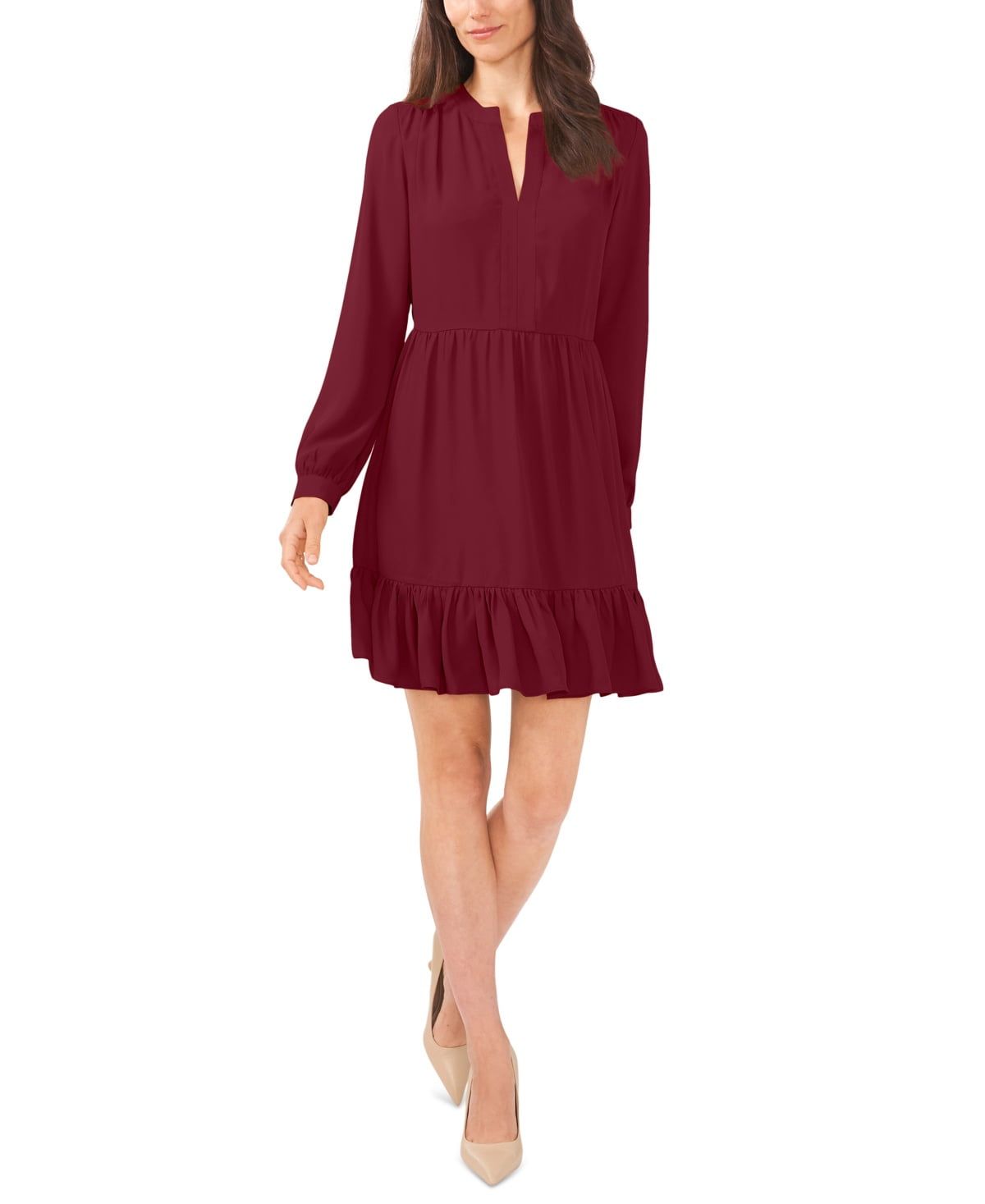 Vince Camuto Women&#39;s Ruched Flounce Dress - Crisp Merlot