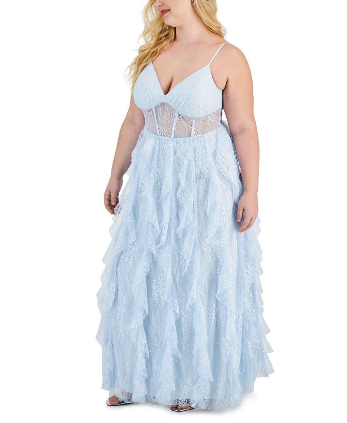 Pear Culture Trendy Plus Size Lace Petal Corset Dress - Blue