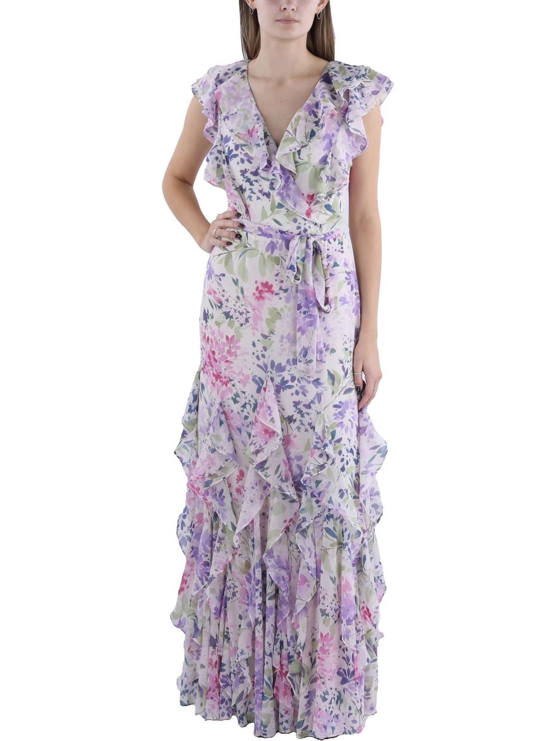Lauren Ralph Lauren Womens Ruffled Long Evening Dress