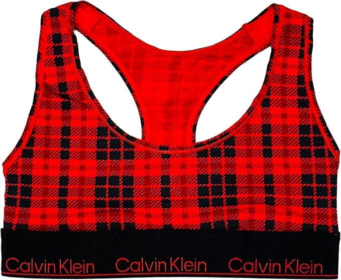 Calvin Klein Modern Cotton Unlined Wireless Bralette Scotch Plaid Rouge Red XL