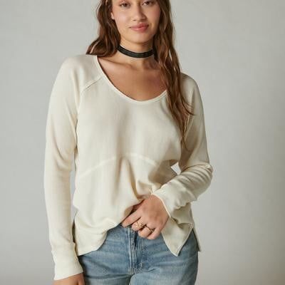 Lucky Brand Women&#39;s Oversized Scoop-Neck Waffle-Knit Top - Egret