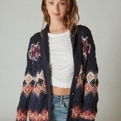Lucky Brand Intarsia Shawl Collar Cardigan - Women&#39;s Clothing Tops Sweaters in