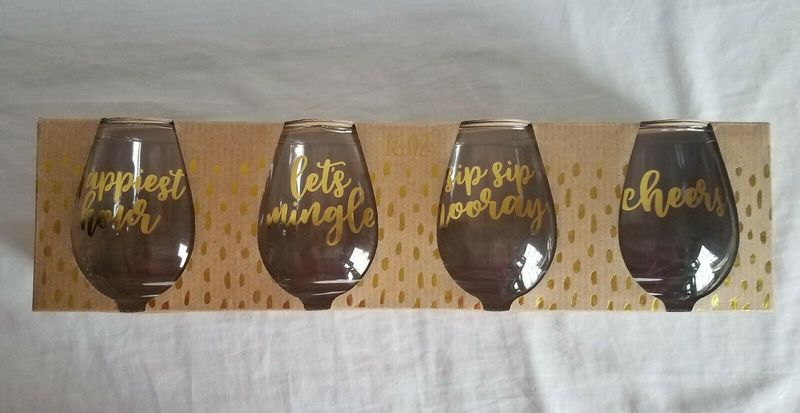 Tmd Holdings Lets Mingle Set of 4 Stemless Wine Glasses  Gold