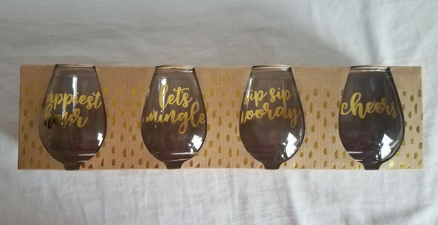 Tmd Holdings Lets Mingle Set of 4 Stemless Wine Glasses  Gold