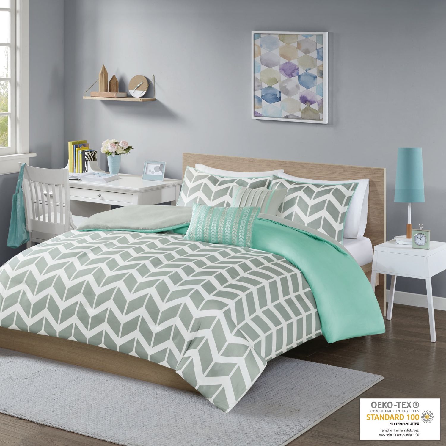 Home Essence Apartment Darcy Grey Chevron 5 Piece Duvet Cover Set, Full/Queen