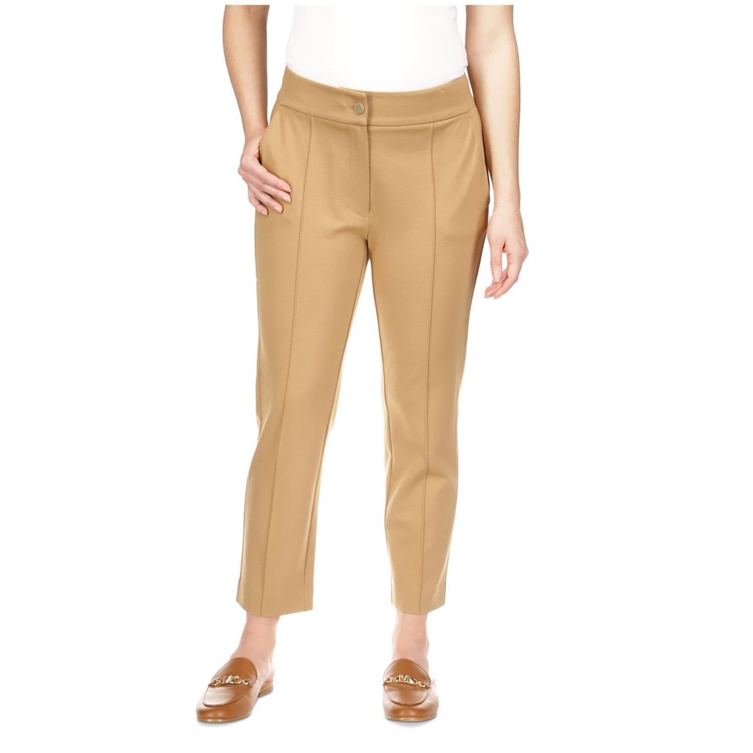 Michael Kors Womens Ponte Pintuck Dress Pants, Brown, Petite, P/PS