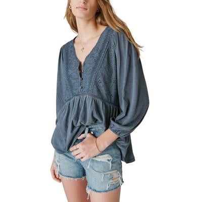 Eloise Eyelet Accent Cotton &amp; Modal Knit Peasant Blouse