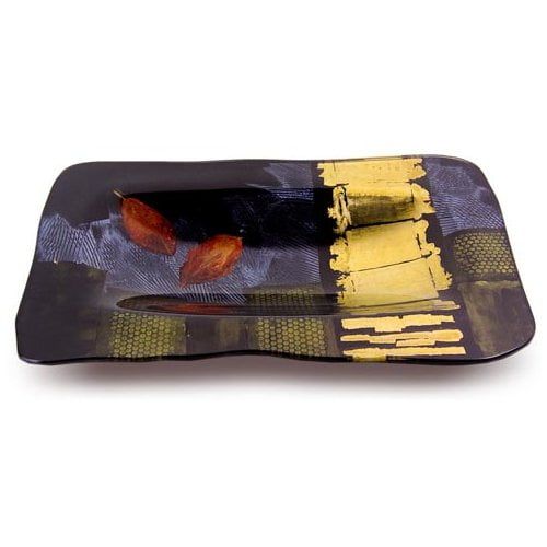 Jasmine Art Glass Rectangle Platter with Glass Leg
