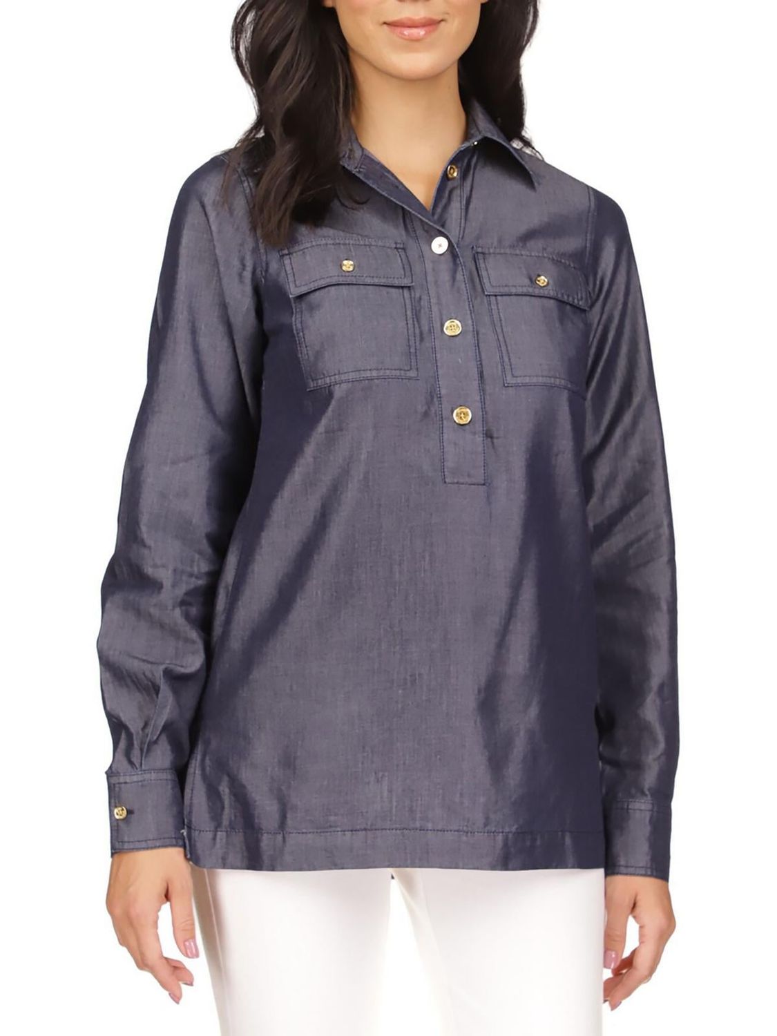 MICHAEL Michael Kors Womens 1/2 Placket Collared Tunic Top