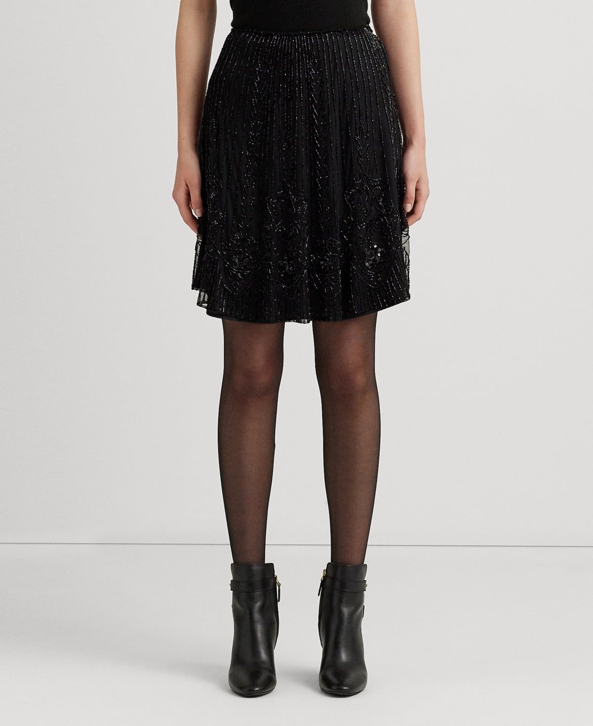 Lauren Ralph Lauren Women’s Beaded Mesh a-Line Skirt, Black, 16