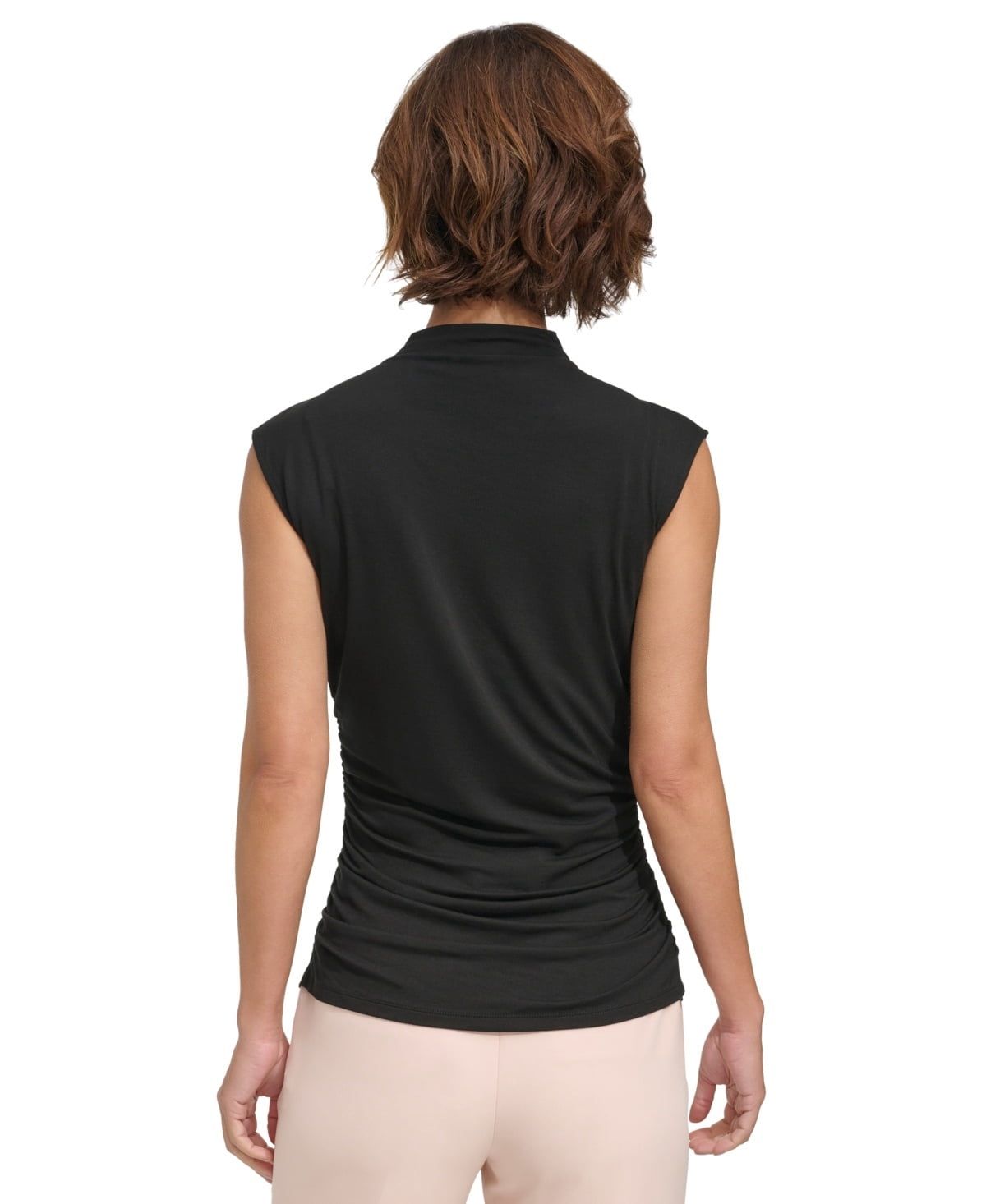 Dkny Women&#39;s Solid Shirred Mock-Neck Sleeveless Top - Black