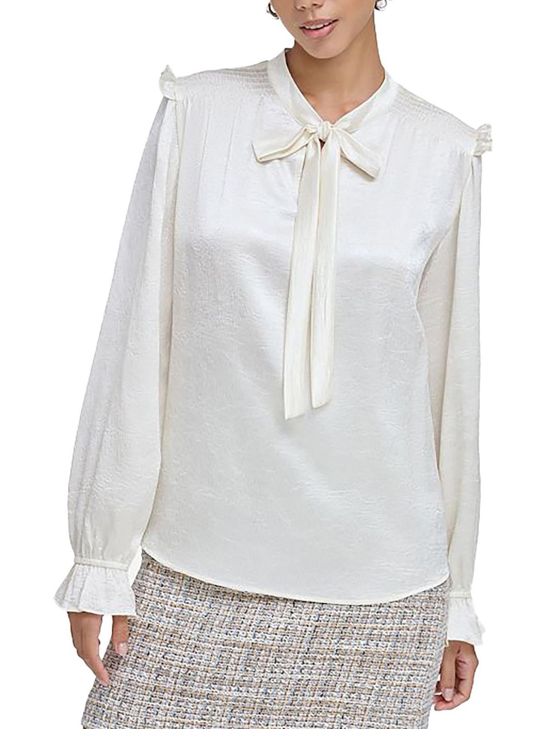 Calvin Klein Womens Tie Neck Ruffled Blouse.