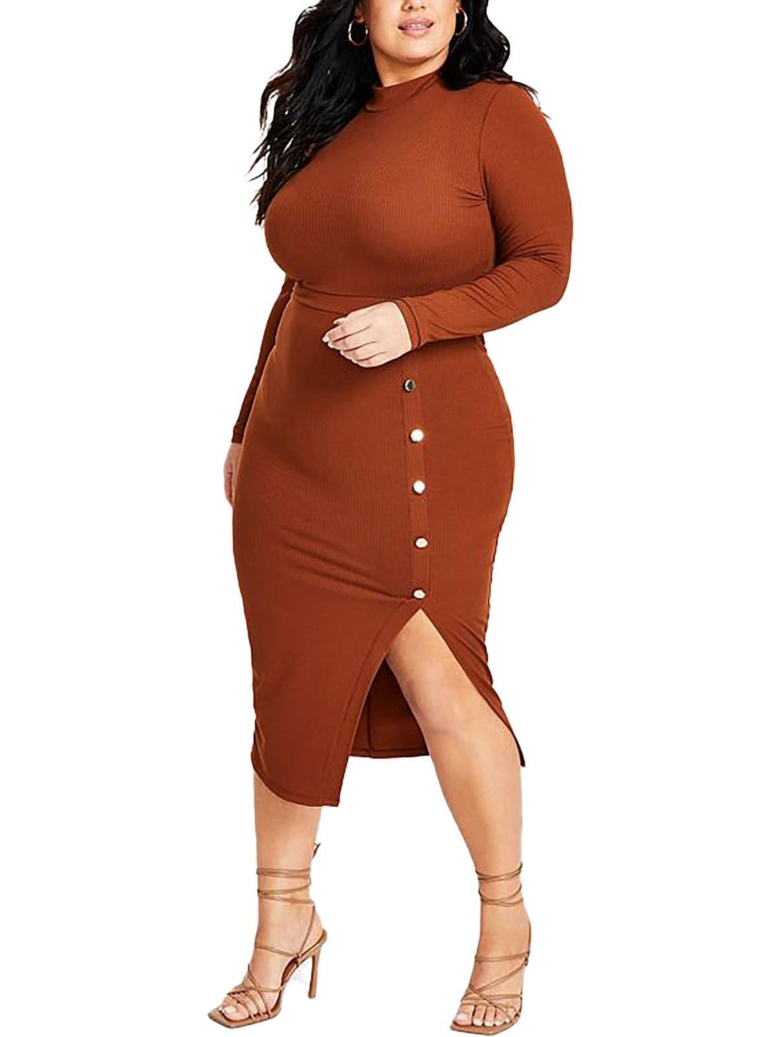 Nina Parker Womens Plus Ribbed Bodycon Midi Dress