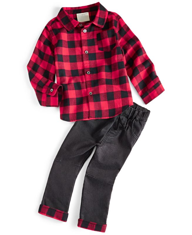 First Impressions Baby Boys Plaid Shirt and Jeans, 2 Piece Set, - Black Wash