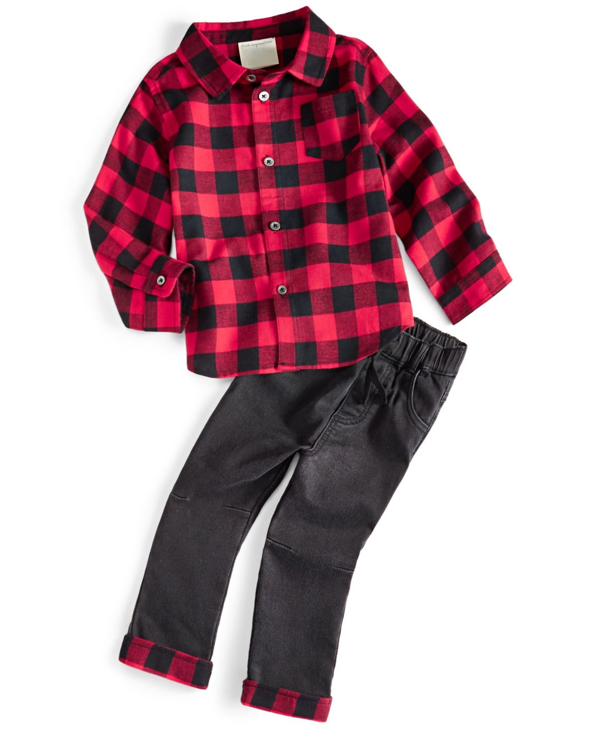 First Impressions Baby Boys Plaid Shirt and Jeans, 2 Piece Set, - Black Wash