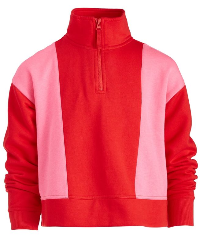 ID Ideology Big Girls Colorblocked Quarter-Zip Long-Sleeve Top, - Gumball Red