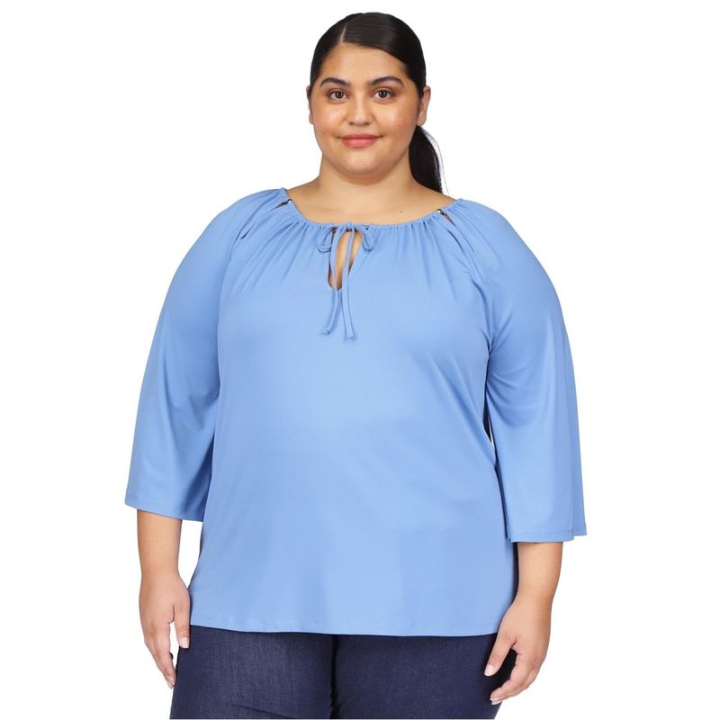 Michael Kors Womens Keyhole Peasant Blouse, Blue, Plus Size, 1X