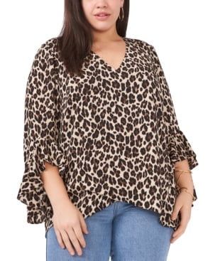 Plus Womens Animal Print V-Neck Blouse