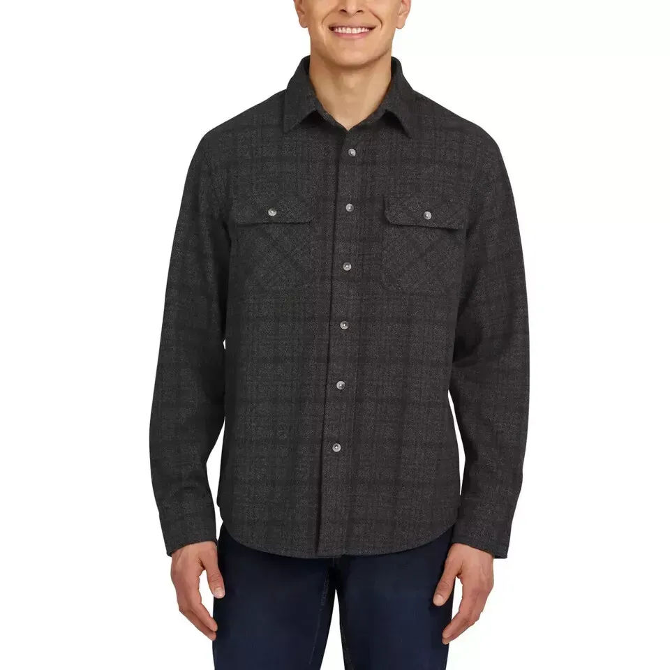 Chaps Men&#39;s Knit Flannel Shirt, Black, S