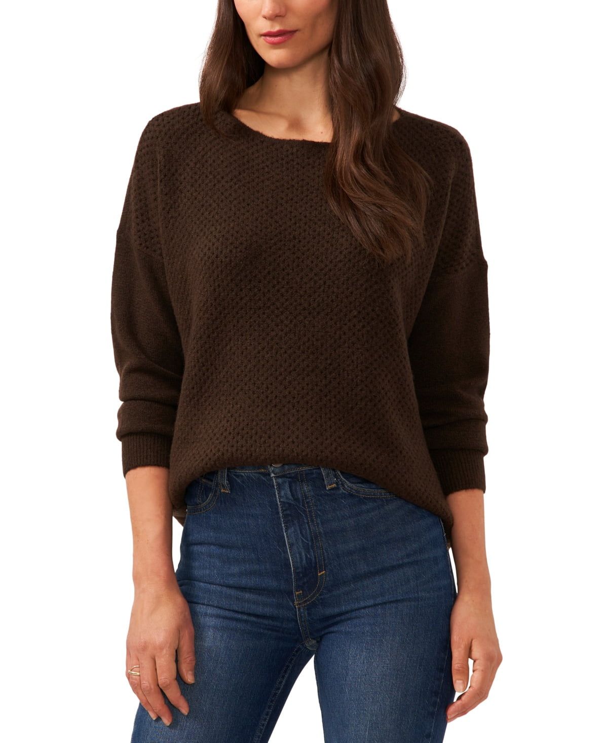 Vince Camuto Women&#39;s Boat-Neck Mixed-Knit Sweater - Chocolate