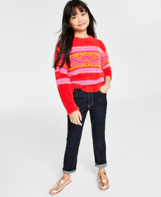 Holiday Lane Big Girls Fair Isle Crewneck Long-Sleeve Sweater, - Bright Ruby