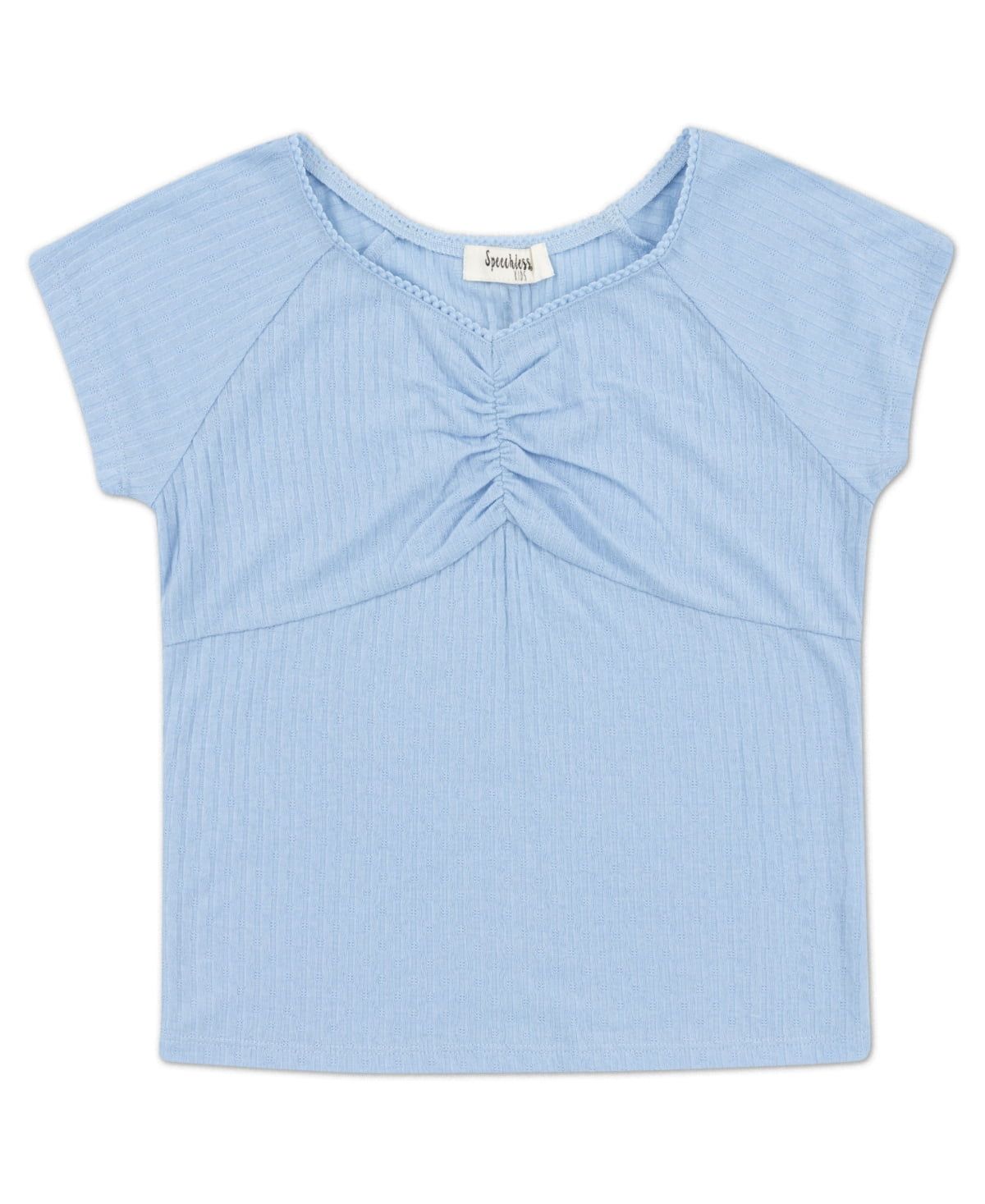Speechless Big Girls Cinched Detail Knit Ribbed V-neck Top - Blue