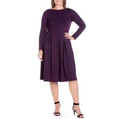 Women&#39;s Plus Size Fit and Flare MIDI Dress - Purple