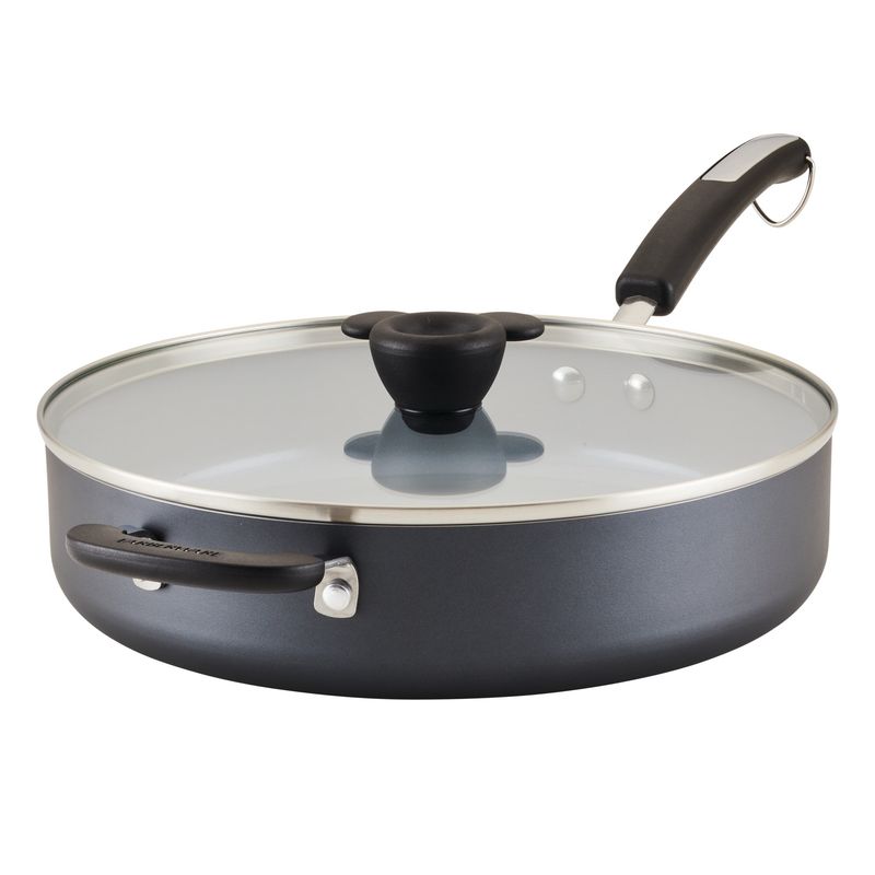 Farberware Disney Monochrome Ceramic Nonstick Saute Pan with Lid and Helper Handle, 4.5 Quart, Black