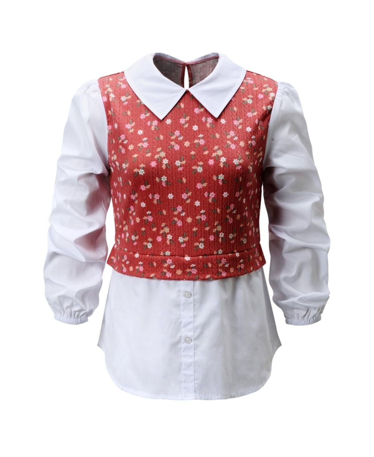 Colette Lilly Big Girls Poplin Long Sleeve 2 in 1 Top - Terracotta