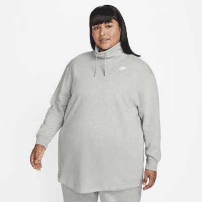 Nike Sportswear Club Fleece Women&#39;s Oversized Mock-Neck Sweatshirt (Plus Size) Color: Dark Grey Heather/White Size: 1X