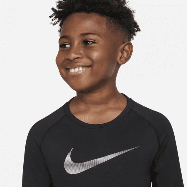Nike Boys Pro Warm Standard-Fit Logo-Print Long-Sleeve T-Shirt - Black/white