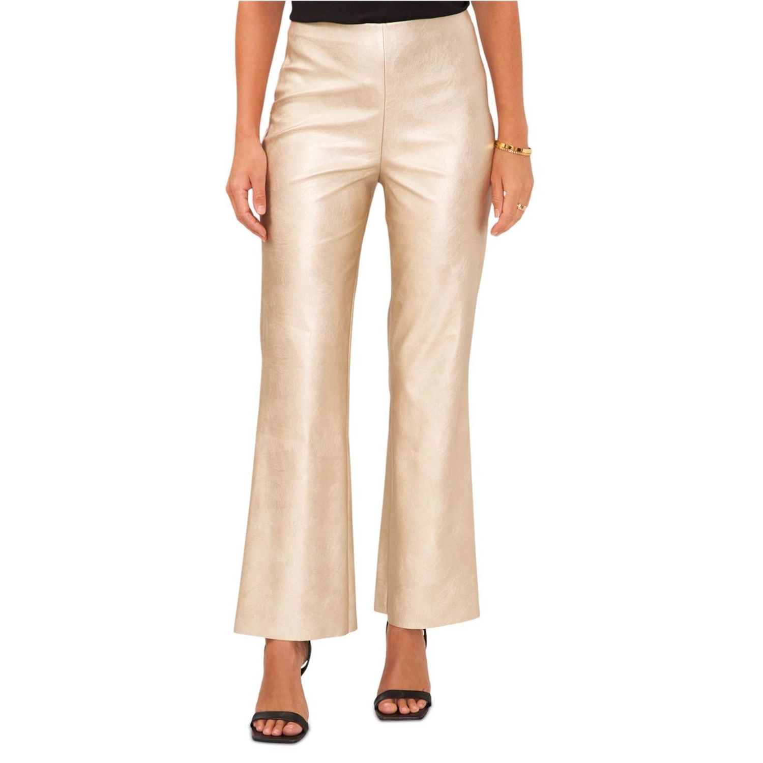 Vince Camuto Womens Pull On Metallic Faux Leather Flare Casual Trouser Pants, Metallic, 4
