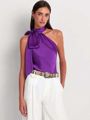 Lauren Ralph Lauren Women&#39;s Sleeveless Neck Tie Blouse, Purple 8