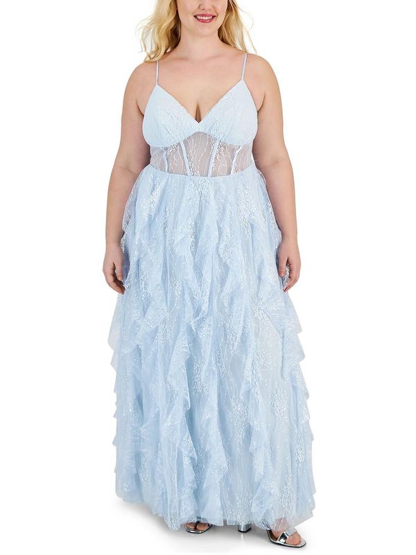 Pear Culture Womens Corset Seamed Back Lace Up Evening Dress