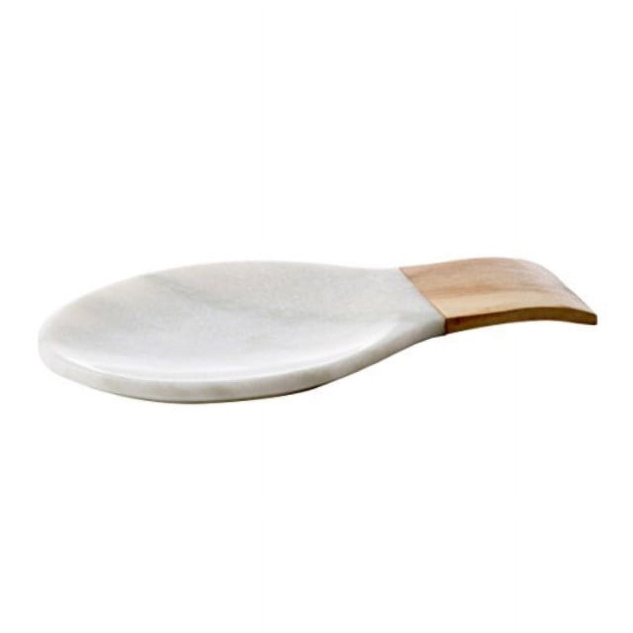 White Marble and Acacia Wood Large Spoon Rest 10.75&quot; X 5.75&quot;