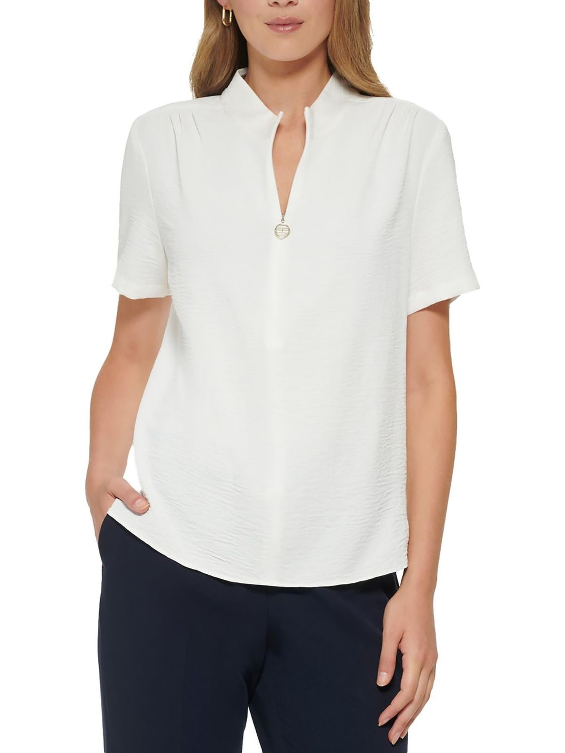 Tommy Hilfiger Womens Ruched Short Sleeve Pullover Top .