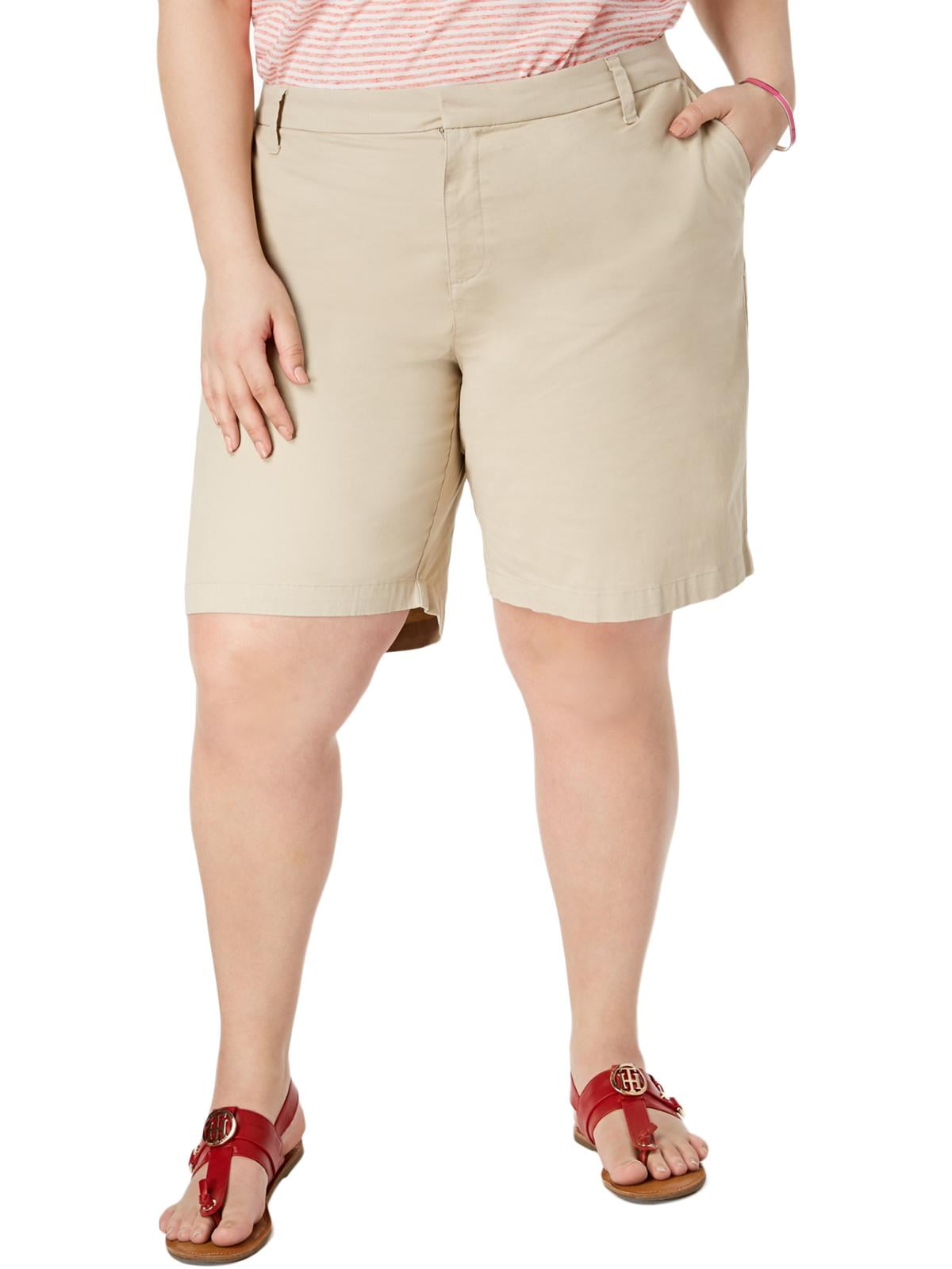 Tommy Hilfiger Womens Plus Hollywood Mid-Rise Business Khaki, Chino Shorts - Picture 2 of 2